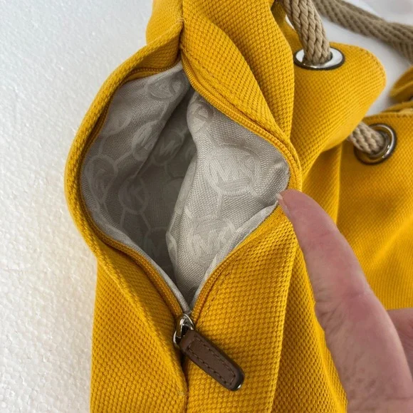 Michael Kors Marina Mustard Yellow Large Canvas Tote Handbag Rope Handle Hobo - Picture 9 of 16